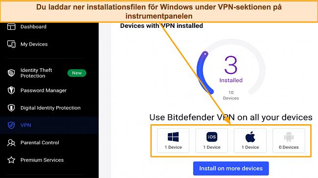 Skärmdump av Bitdefender-nedladdningssidan för olika operativsystem