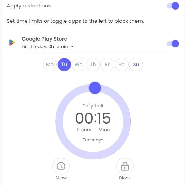 Establecer el límite de la aplicación Play Store con Qustodio