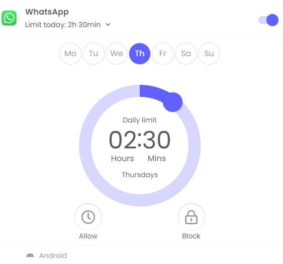 Set WhatsApp time limits with Qustodio
