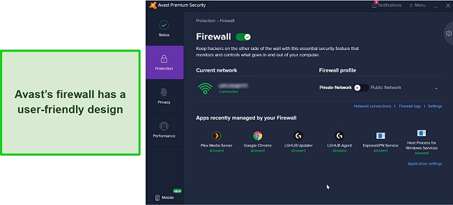 Avast firewall user-friendly design screenshot