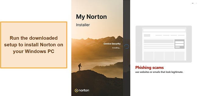 Screenshot showing Norton's setup in progress
