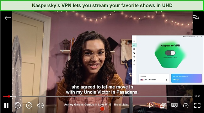 Screenshot showing Netflix streaming using Kaspersky's VPN