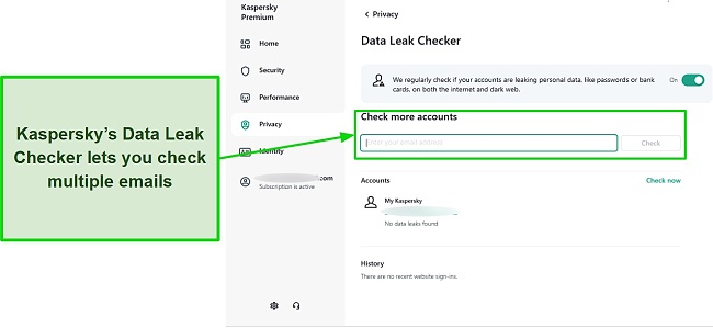 Screenshot of Kaspersky's Data Leak Checker