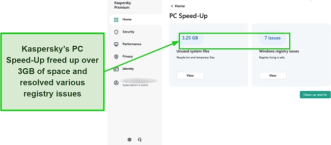 Screenshot of Kaspersky PC speedup