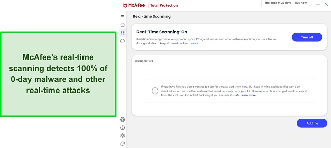Screenshot of McAfee's real-time scanning feature