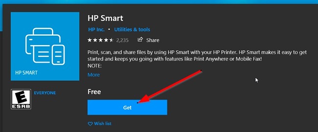 HP Smart Download Button Screenshot