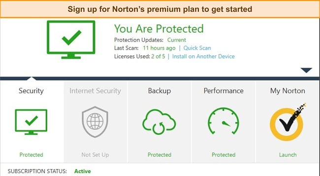 Screenshot of Norton's home screen