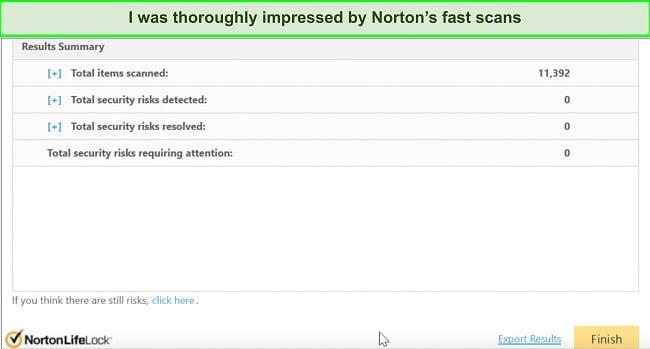 Screenshot of Norton's quick scan result page