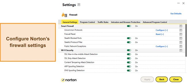 Image of Norton firewall firewall setings