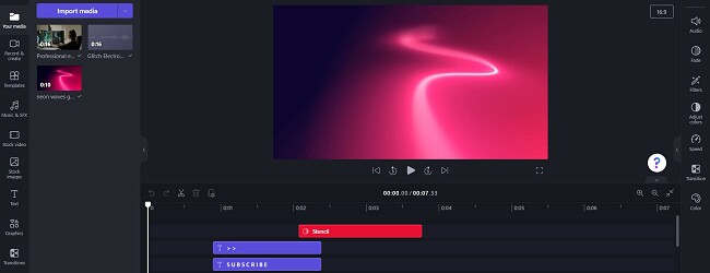 Interfața Clipchamp