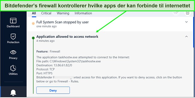 Skærmbillede af Bitdefenders firewall