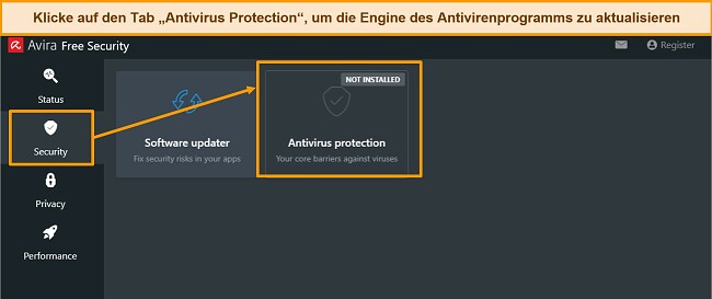 Screenshot, der zeigt, wie die Anti-Malware-Engine von Avira aktualisiert wird