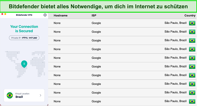 Screenshot des IP/DNS-Leak-Tests auf Bitdefender VPN