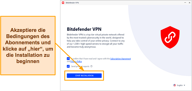 Screenshot des Installationsvorgangs von Bitdefender