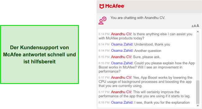 Gespräch mit dem Live-Chat-Support von McAfee