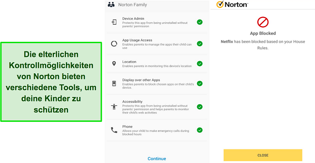 Screenshot der Kindersicherungstools von Norton