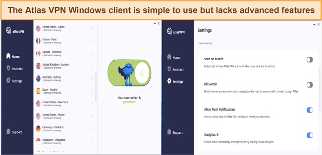 Screenshot showing the user interface of Atlas VPN Windows app