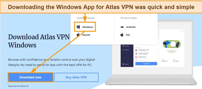  A screenshot showing the download button on Atlas VPN website