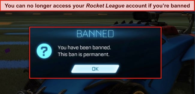 Screenshot of Rocket League account banned message.