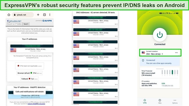 Graphic showing multiple ExpressVPN servers without IP and DNS leaks