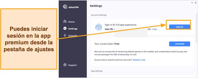 Una captura de pantalla que muestra cómo iniciar sesión con una cuenta Atlas VPN premium