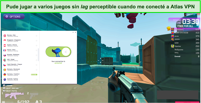 Captura de pantalla mía jugando con Atlas VPN