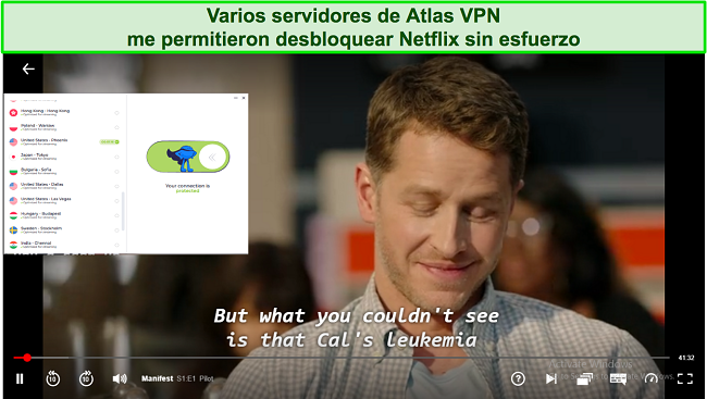 Captura de pantalla de Atlas VPN desbloqueando Netflix