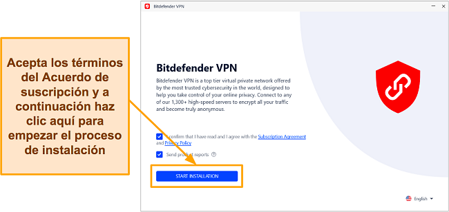 Captura de pantalla del proceso de instalación de Bitdefender