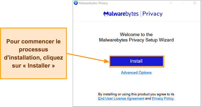 Capture d'écran du processus d'installation de Malwarebytes Privacy
