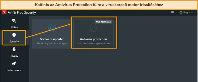 Az Avira kártevőirtó motor frissítését bemutató képernyőkép