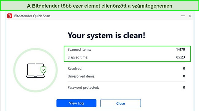 Képernyőkép a Bitdefender gyorskeresési eredményeiről