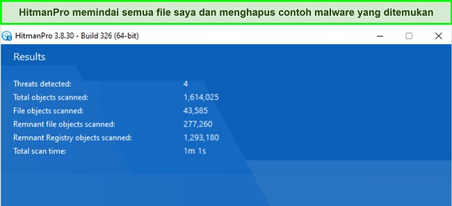 Tangkapan layar hasil pemindaian HitmanPro