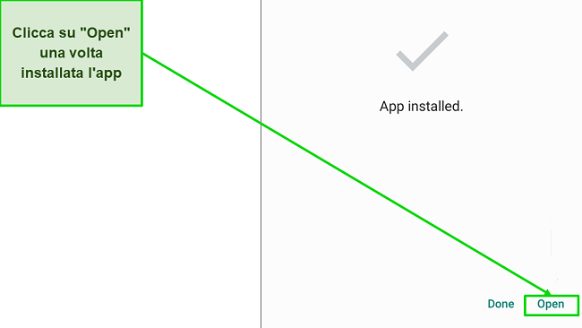 Screenshot della finestra dell'app installata su Android