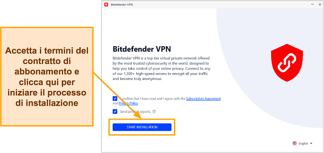 Screenshot del processo di installazione di Bitdefender