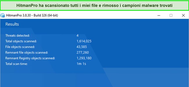 Screenshot dei risultati della scansione di HitmanPro