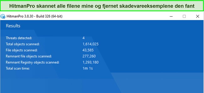 Skjermbilde av HitmanPros skanneresultater