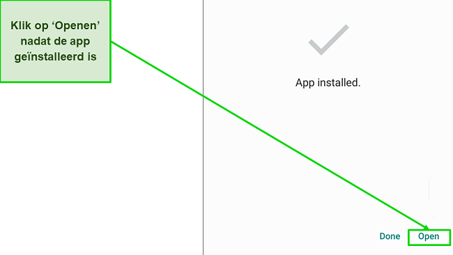 Screenshot van het app-geïnstalleerde venster op Android