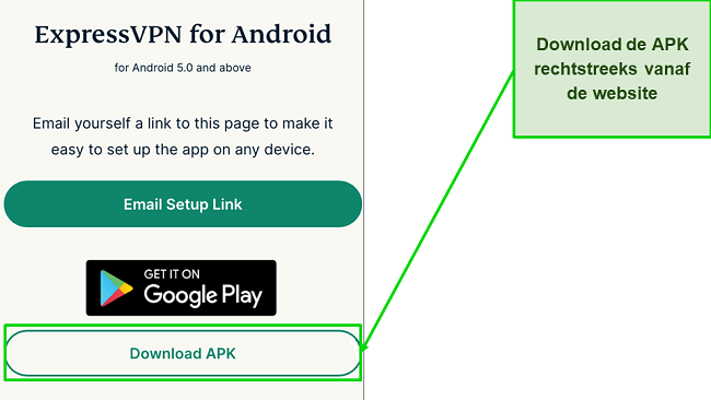 Screenshot van de APK-downloadknop van de ExpressVPN-website