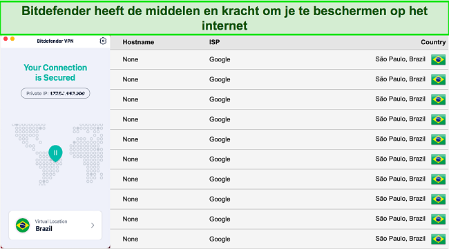 Screenshot van IP/DNS-lektest op Bitdefender VPN