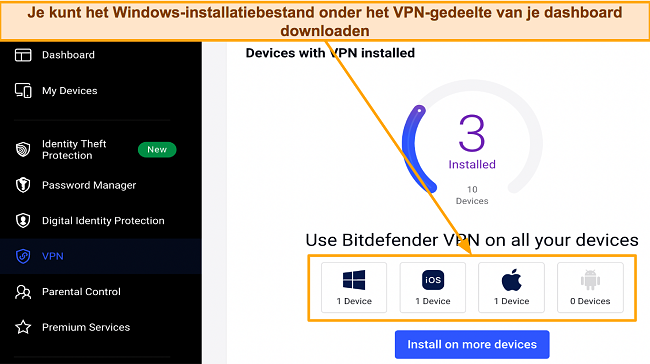 Screenshot van de Bitdefender-downloadpagina voor verschillende besturingssystemen