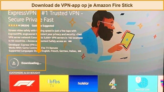 Screenshot van het downloaden van de ExpressVPN Amazon Fire Stick-app.