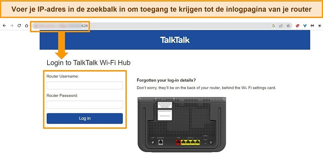 Screenshot van het inlogscherm van de router.