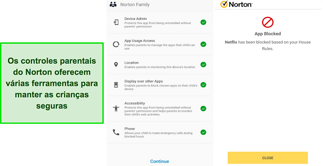 Captura de tela das ferramentas de controle dos pais do Norton