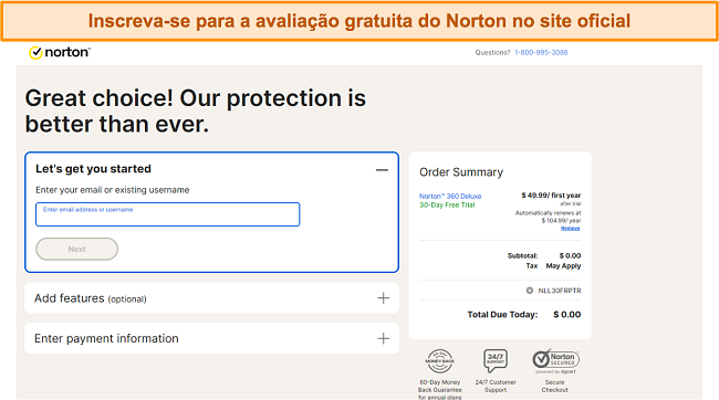 Inscrevendo-se para a avalia&ccedil;&atilde;o gratuita do Norton