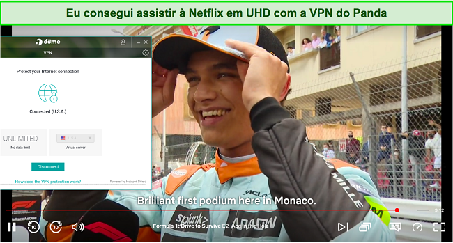 Captura de tela do usuário transmitindo Netflix usando a VPN do Panda