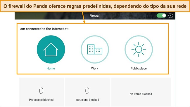 Captura de tela da guia de proteção do firewall Panda