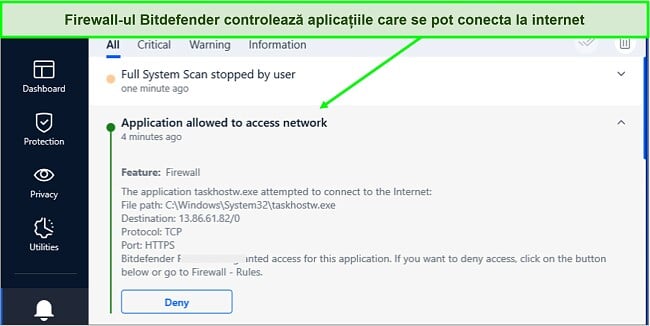 Captură de ecran a paravanului de protecție Bitdefender