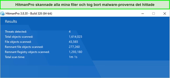 Skärmdump av HitmanPros skanningsresultat