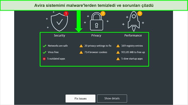 Avira virüs tarayıcı sonuçları sayfasının ekran görüntüsü