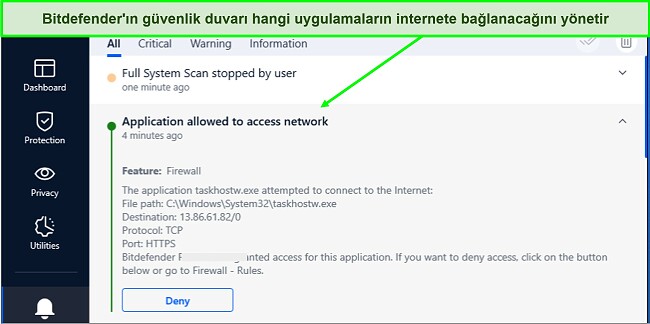 Bitdefender güvenlik duvarının ekran görüntüsü